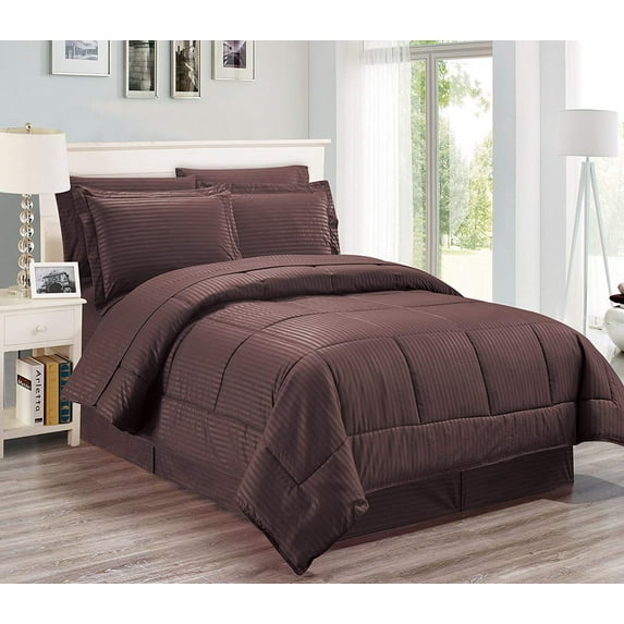 Legacy Decor 8 Pieces Reversible Wrinkle Free Soft Comforter Set Including Sheet Set, Chocolate King Size