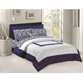Legacy Decor 8pc Complete Bedroom Set, Navy Blue and White Microfiber
