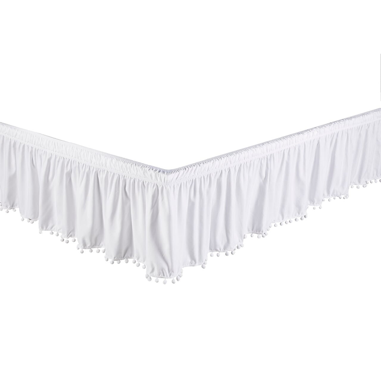 Legacy Decor Bed Skirt Dust Ruffle with Pom-Pom Fringe 100% Brushed Microfiber with 14” Drop, Queen/King Size, White Color