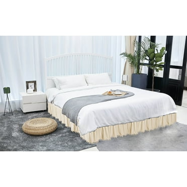 Legacy Decor Bed Skirt Dust Ruffle with Pom-Pom Fringe 100% Brushed Microfiber with 14” Drop, Twin/Full, Beige Color