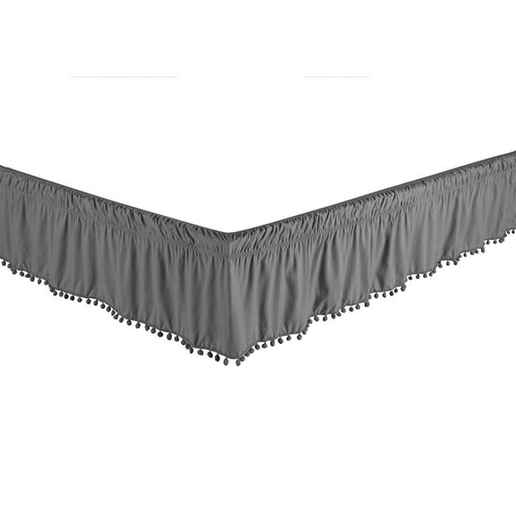Legacy Decor Bed Skirt Dust Ruffle with Pom-Pom Fringe 100% Brushed Microfiber with 14” Drop, Twin/Full, Grey Color