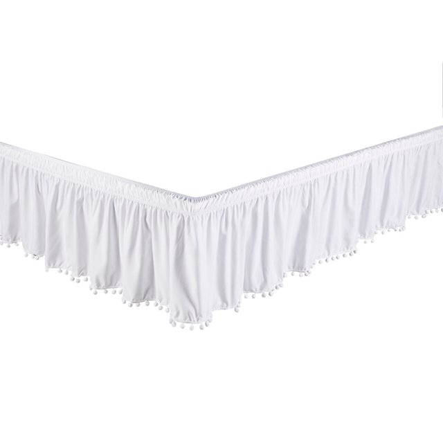 Legacy Decor Bed Skirt Dust Ruffle with Pom-Pom Fringe 100% Brushed Microfiber with 14” Drop, Twin/Full, White Color