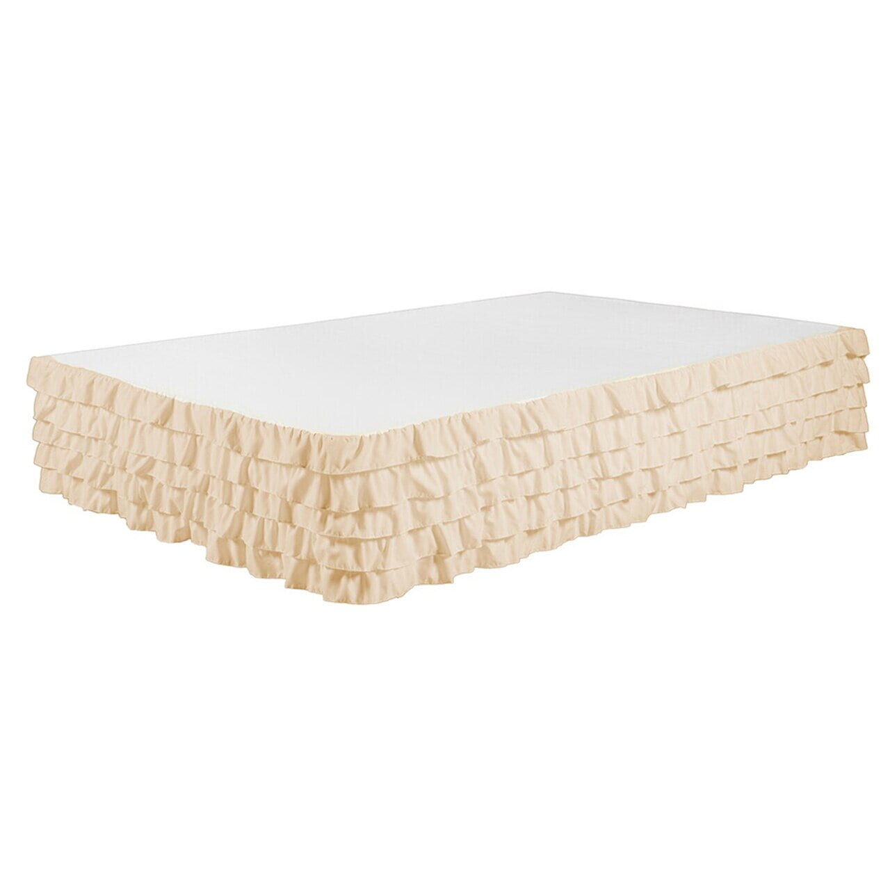 Full Size Beige Polyester Tiered Ruffle Bed Skirt