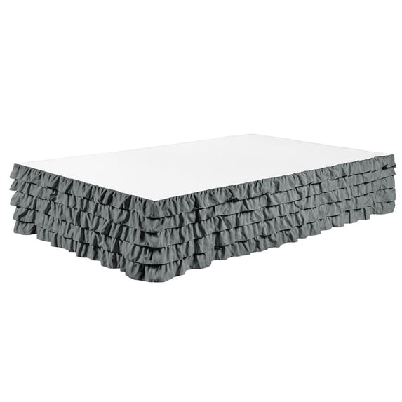 Legacy Decor Bed Skirt Tiered Dust Ruffle 100% Brushed Microfiber with 14” Drop, Full Size Grey Color