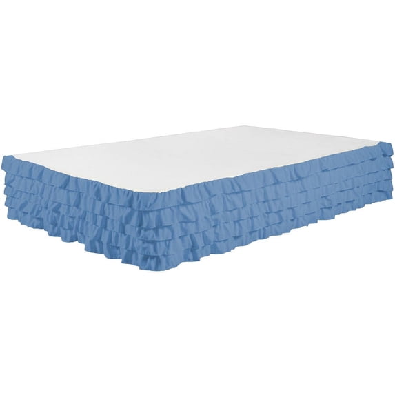 Legacy Decor Bed Skirt Tiered Dust Ruffle 100% Brushed Microfiber with 14” Drop, Queen Size Allure Blue Color