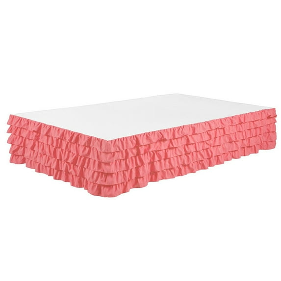 Legacy Decor Bed Skirt Tiered Dust Ruffle 100% Brushed Microfiber with 14” Drop, Queen Size Pink Color