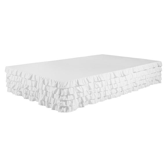 Legacy Decor Bed Skirt Tiered Dust Ruffle 100% Brushed Microfiber with 14” Drop, Twin Size, White Color