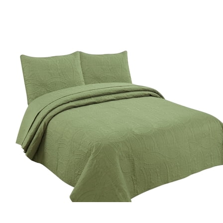 Legacy Decor Bedspread Coverlet 3 Pcs Set Oversized 100 x 106 Queen Size Sage Color, All Ages.