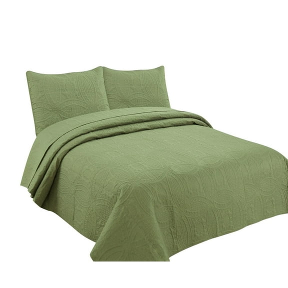 Legacy Decor Bedspread Coverlet 3 Pcs Set Oversized 100 x 106 Queen Size Sage Color, All Ages.