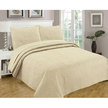 Legacy Decor Bedspread Coverlet 3 Pcs Set Oversized 118 x 106 King Size Beige Color, All Ages.