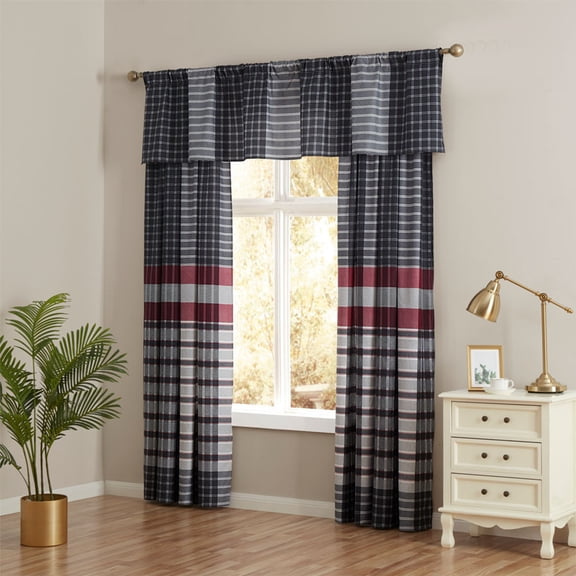 Legacy Decor Bedspread Matching Curtain Drapes Set Black & Red Checkered 60" W x 84" L with 18" Valance Drop, All Ages