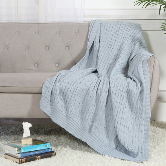 Legacy Decor Cable Knit Sweater Design Soft Lightweight Throw Blanket, Blue 50” x 60”