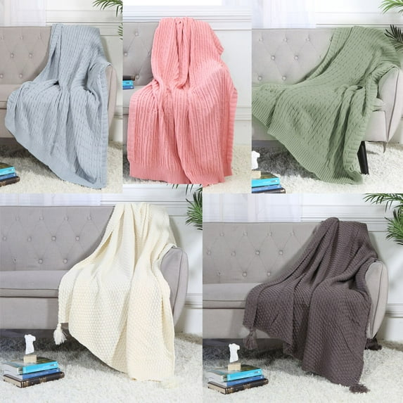 Legacy Decor Cable Knit Sweater Design Soft Lightweight Throw Blanket, Pink 50” x 60”