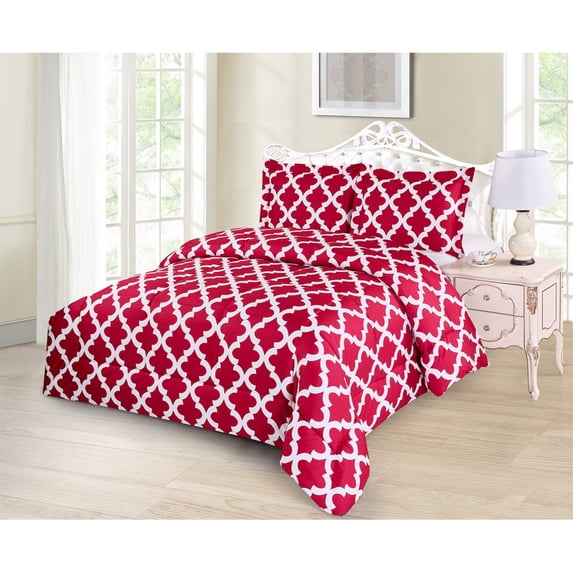 Legacy Decor Comforter with 2 Pillow Shams, Ultra Soft Microfiber, Burgundy Red Geometric Pattern, Queen Size