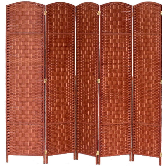Legacy Decor Diamond Weave Fiber 5 Panel Room Divider, 71" Tall, Honey Color, Freestanding