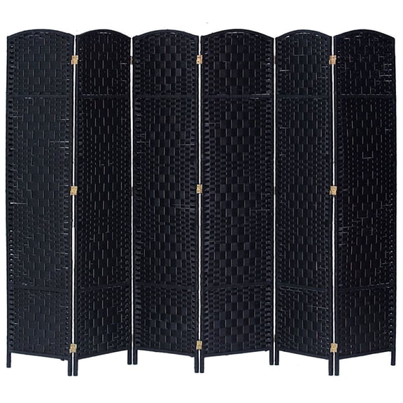 Legacy Decor Diamond Weave Fiber 6 Panel Room Divider, 71" Tall, Black Color, Freestanding