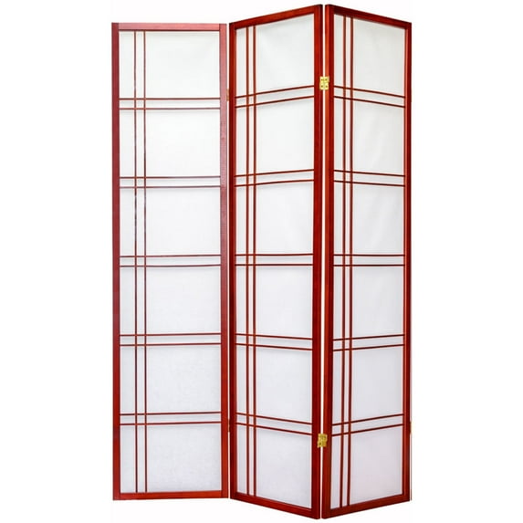 Legacy Decor Double Cross Shoji 3 Panel Room Divider, 71" Tall, Cherry Color