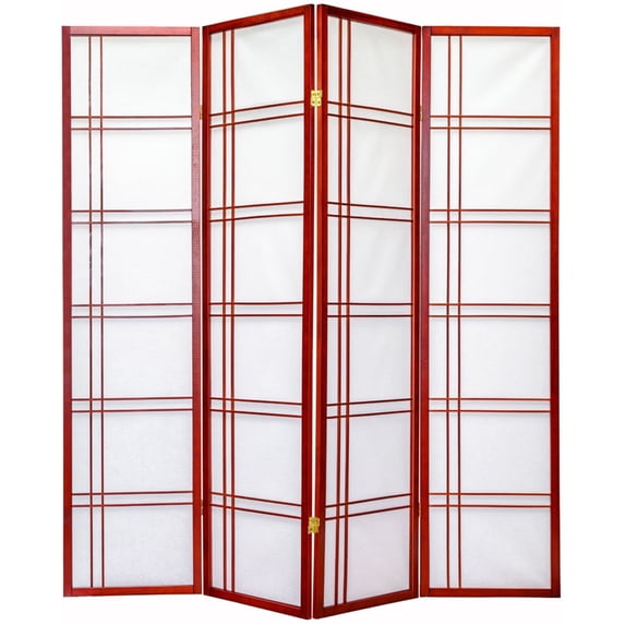 Legacy Decor Double Cross Shoji 4 Panel Room Divider, Cherry