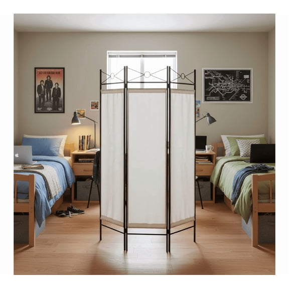 Legacy Decor Fabric Metal 6 Panel Room Divider 71" Tall, White Color Washable Fabric