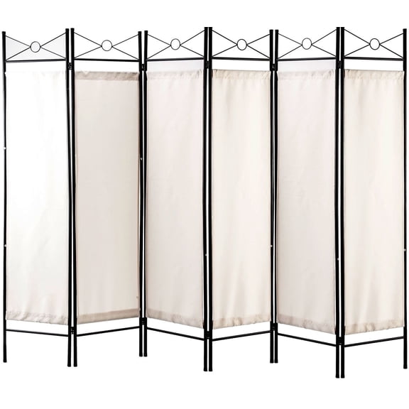 Legacy Decor Fabric Metal 6 Panel Room Divider 71" Tall, White Color