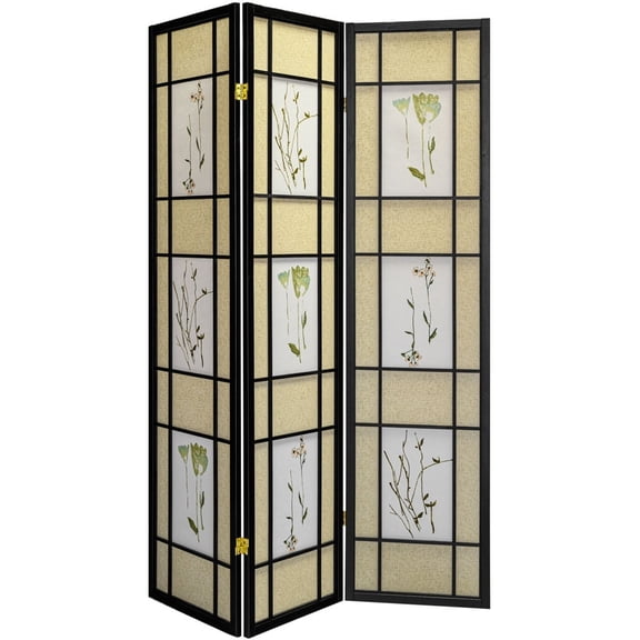 Legacy Decor Floral Accented 3 Panel Room Divider, 71" Tall, Black