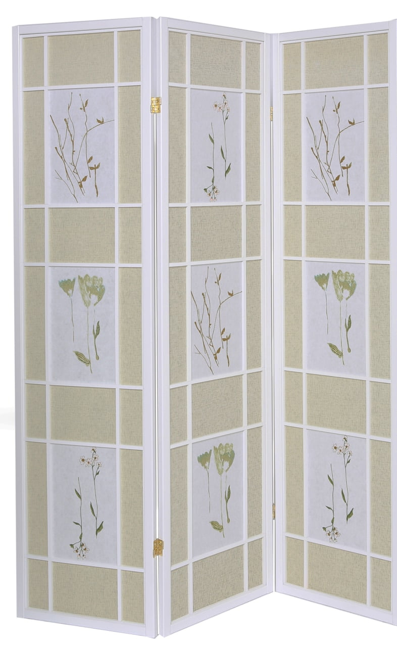 Legacy Decor Floral Accented 3 Panel Room Divider, 71" Tall, White