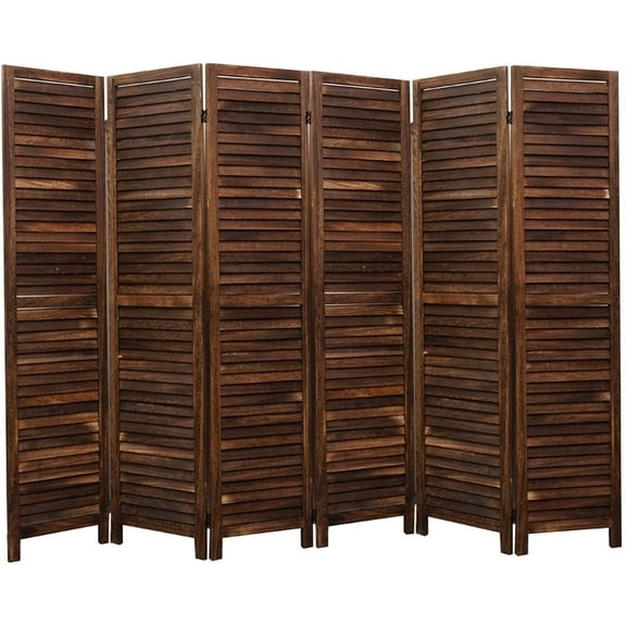 Legacy Decor Full Length Wood Shutter 6 Panel Room Divider, 67" Tall, Brown, Freestanding