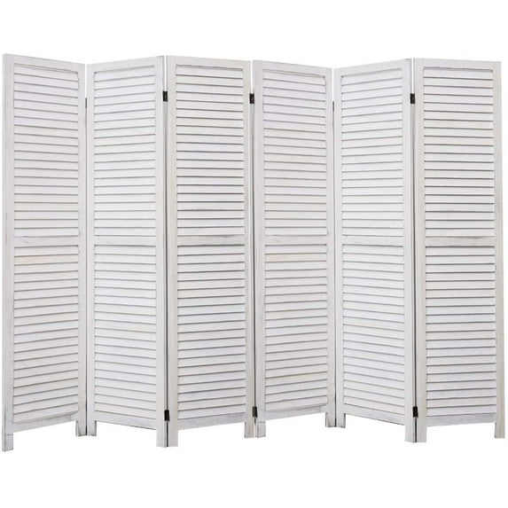 Legacy Decor Full Length Wood Shutters 6 Panel Room Divider, 67" Tall, Wash White, Freestanding