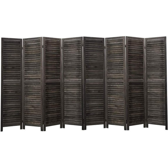 Legacy Decor Full Length Wood Shutters 8 Panel Room Divider, 67" Tall, Black, Freestanding