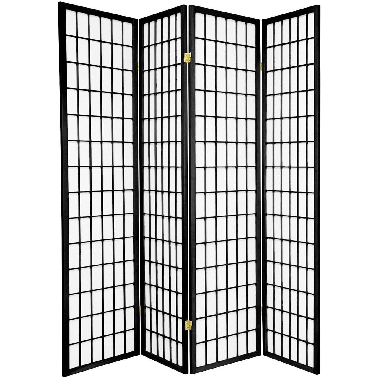 Black Pine Wood 4-Panel Shoji Style Room Divider
