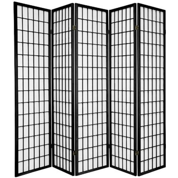 Legacy Decor Japanese Oriental 5 Panel Room Divider, 71" Tall, Black Color, Freestanding