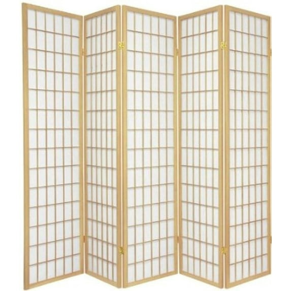 Legacy Decor Japanese Oriental 5 Panel Room Divider, 71" Tall, Natural Color, Freestanding