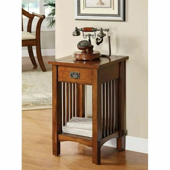 Legacy Decor Mission Style Telephone Night Stand End Table in Antique Oak Finish With Drawer