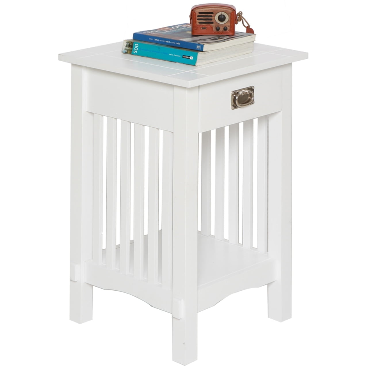 Legacy Decor Mission Style Telephone Night Stand and Drawer End Table, Antique White