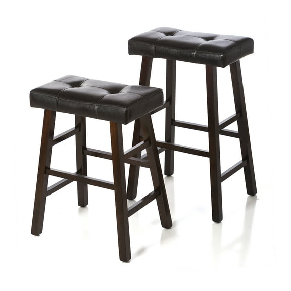 Legacy Decor Pair of 24" Dark Espresso Wood Bar Stools Wrapped in Espresso Bonded Faux Leather