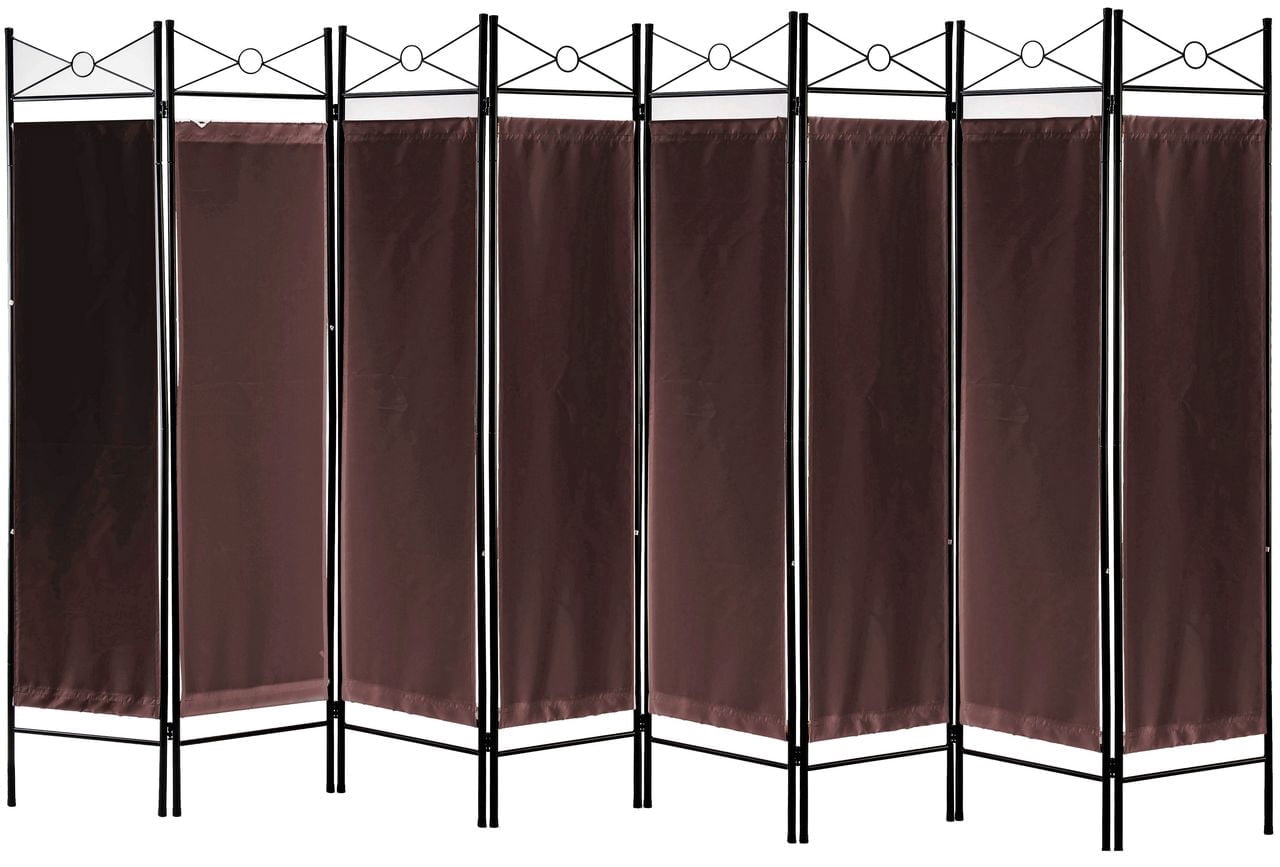 8 Panel Room Divider Metal Folding  Privacy Screen Fabric insert  71" Tall, Brown  12.5 FT Wide
