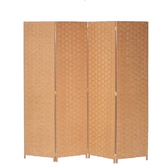 Legacy Decor Room Divider 4 Panel Weave Design Fiber Beige Color 71" High X 70" Wide, Freestanding