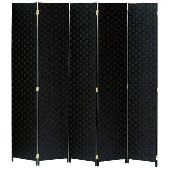 Legacy Decor Room Divider 5 Panel Weave Design Fiber Black Color Freestanding
