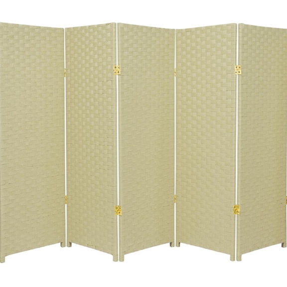 Legacy Decor Room Divider 5 Panel Weave Design Fiber Ivory Color, Freestanding