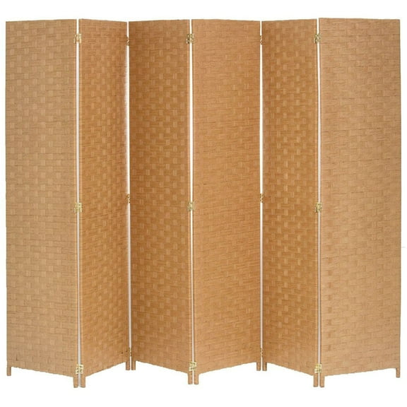 Legacy Decor Room Divider 6 Panel Weave Design Fiber Beige Color, Freestanding