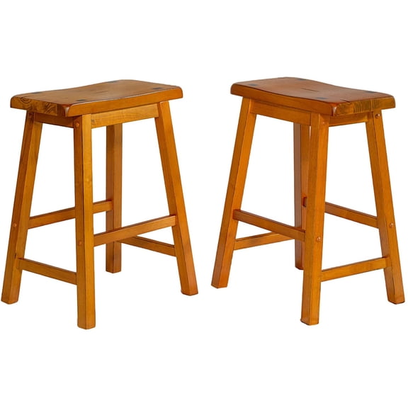 Legacy Decor Set of 2 Saddleback 24" Counter Height Stools in Distressed Oak Finish