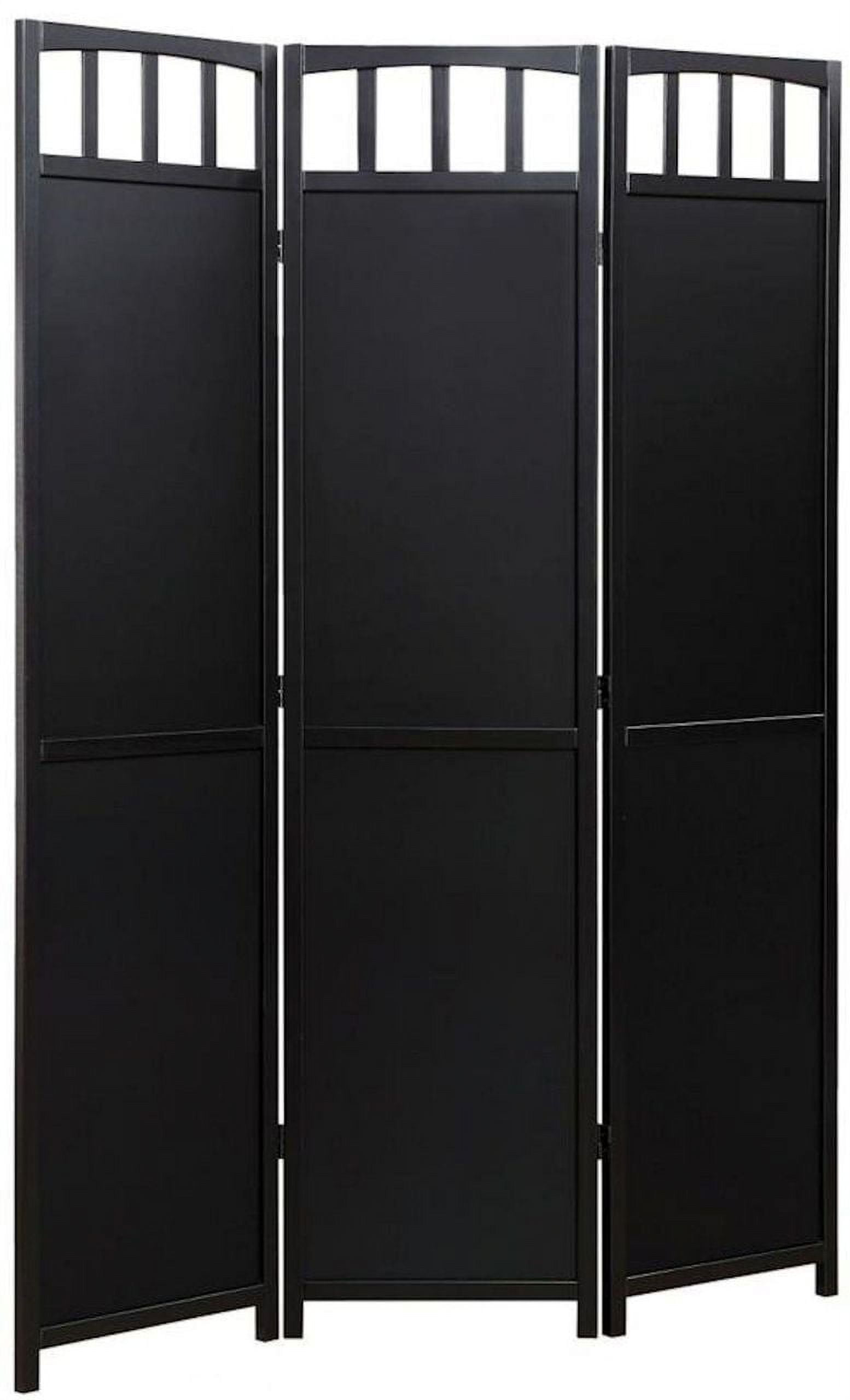 Black Solid Wood 3-Panel Folding Room Divider