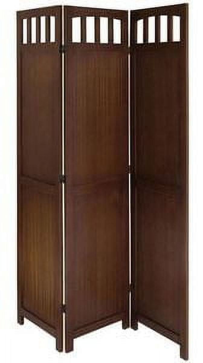 Walnut 3-Panel Folding Room Divider with Wood Frame
