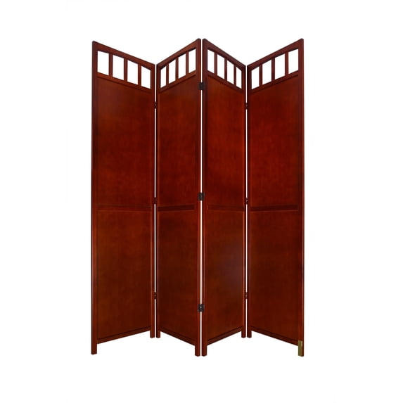 Legacy Decor Solid Wood 4 Panel Room Divider, 70" Tall, Walnut, Freestanding