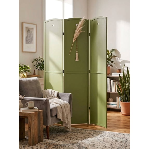 Legacy Decor Solid Wood Childrens 3 Panel Room Divider, 71" Tall, Green Color, Freestanding