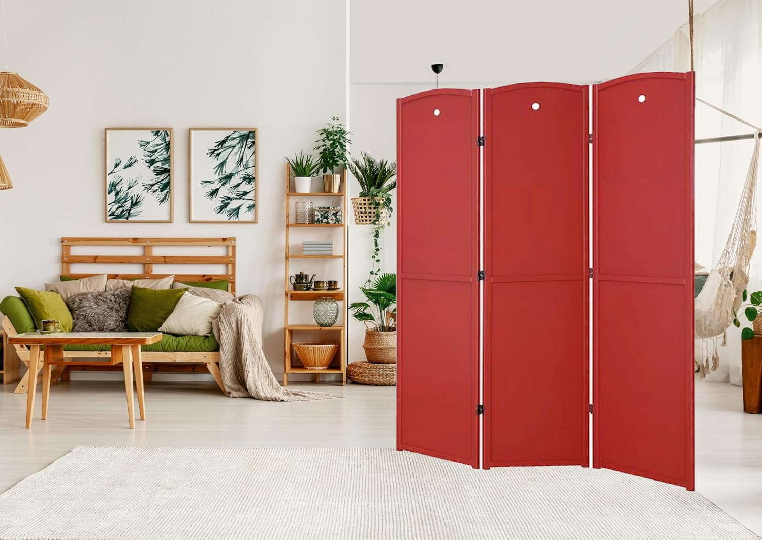 Red Solid Wood 71'' Tall Folding 3-Panel Room Divider