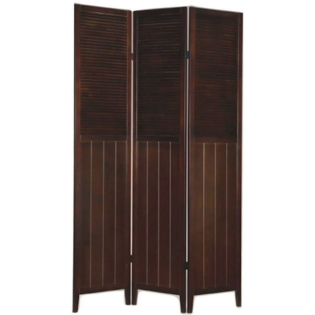Legacy Decor Solid Wood Shutter 3 Panel Room Divider, 71" Tall, Espresso