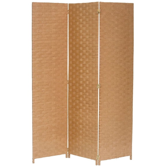 Legacy Decor Weave Design Fiber 3 Panel Room Divider, 71" Tall, Beige Color, Freestanding