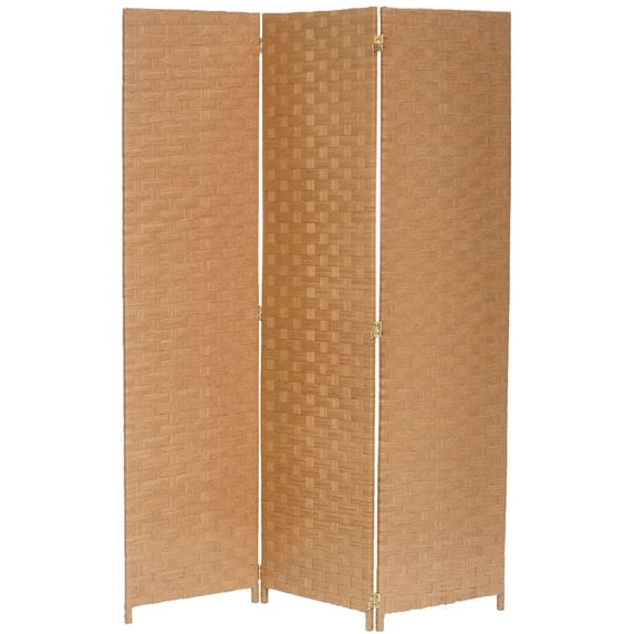 Legacy Decor Weave Design Fiber 3 Panel Room Divider, 71" Tall, Beige Color, Freestanding