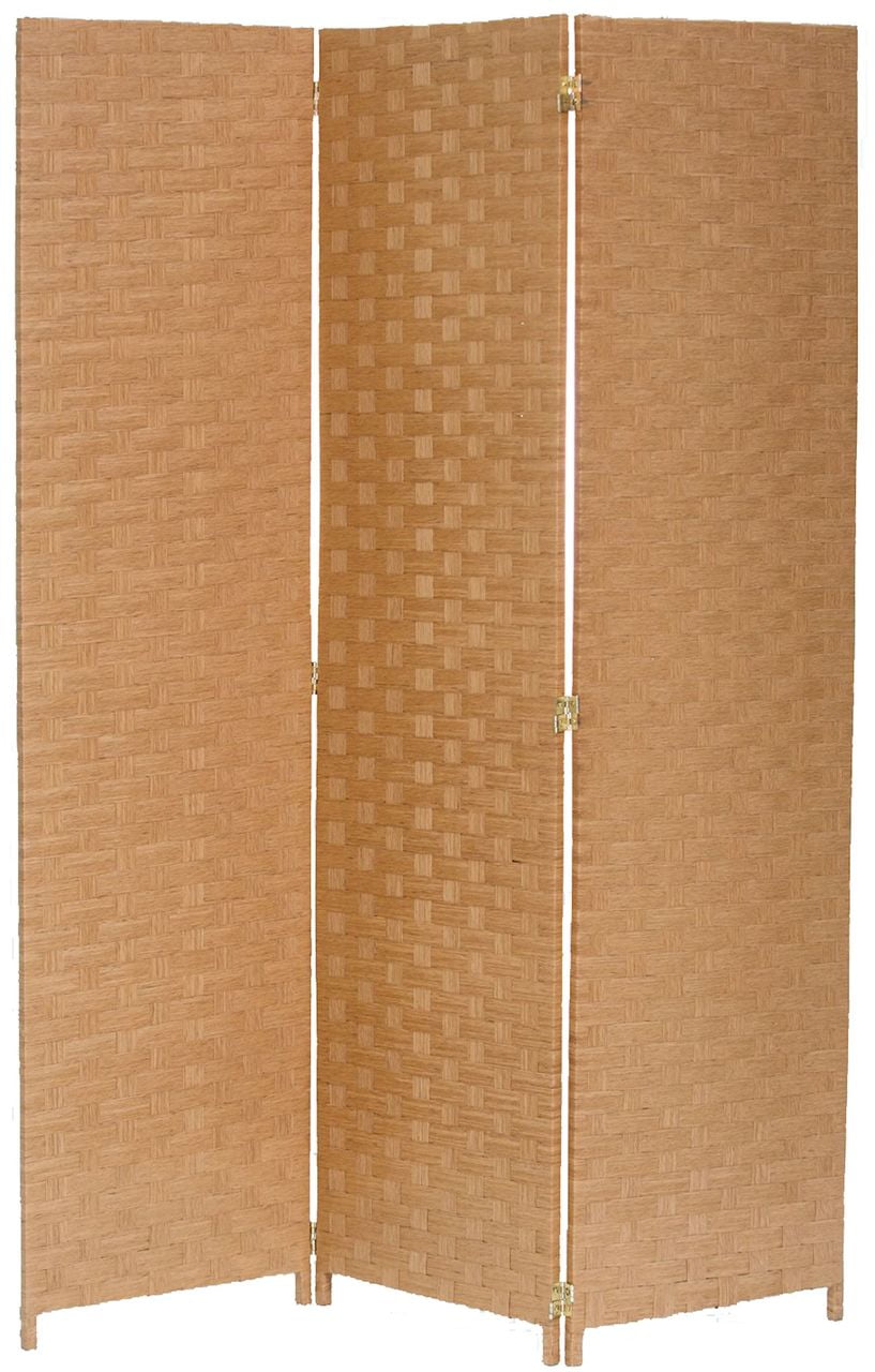Beige 3-Panel Bamboo Woven Folding Room Divider